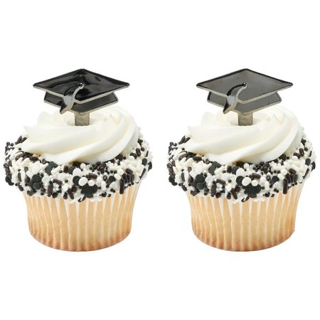 CAKEDRAKE Graduation Cake Topper, Black Metallic Grad Hats 24/PKG cake topper decor CD-DCP-5738-24/PKG